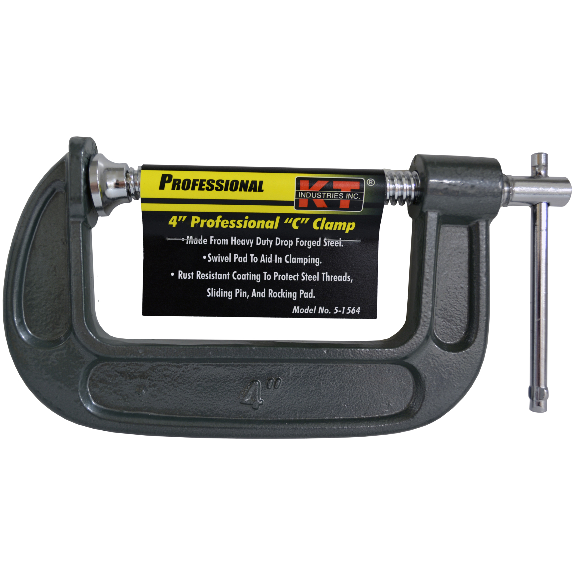 K-T Industries Heavy-Duty C-Clamp — 4in., Steel Screw, Sliding Handle, Model# 5-1564
